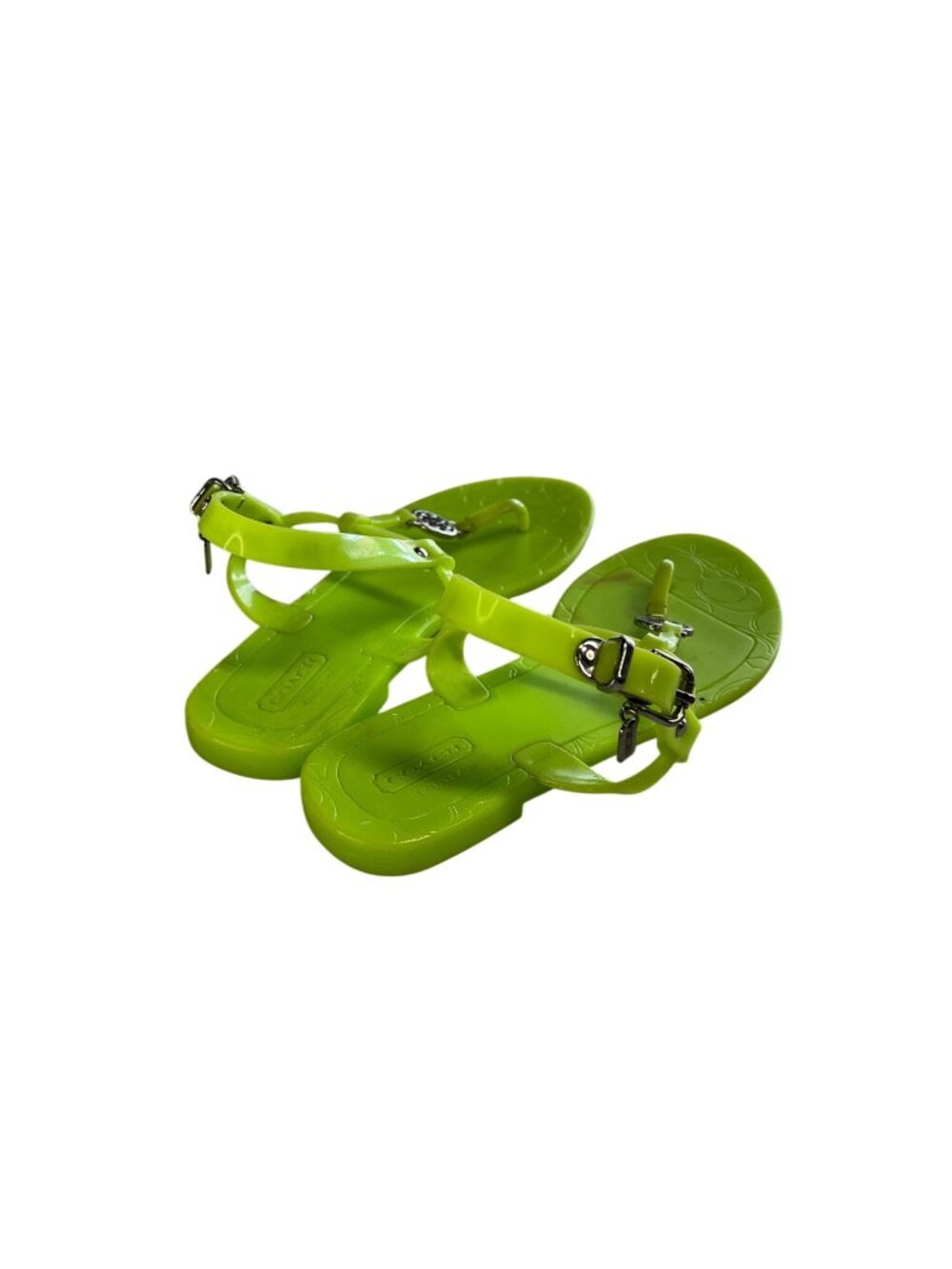 Coach Pansy Neon Green Jelly Sandals - Womens Size 5B - Adjustable Strap & Metal - Picture 3 of 4